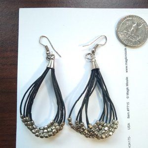 Dangling earrings silver beads with black wires
